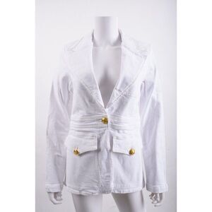 ALC Womens Amelia White Denim Jean Blazer Jacket Sz 00 Gold Buttons NWT